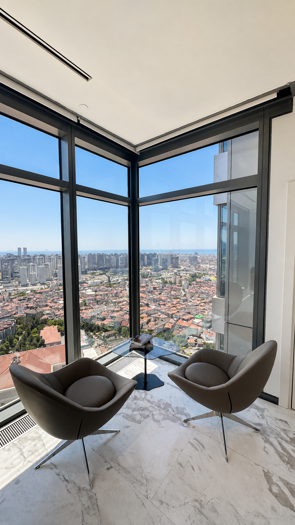 Clinic consultation area with panoramic Istanbul view